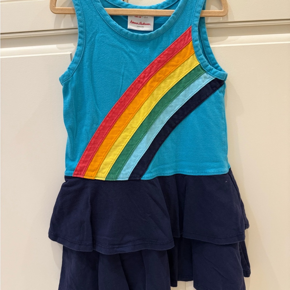 Hanna Andersson Teal and Rainbow Stripe Dress